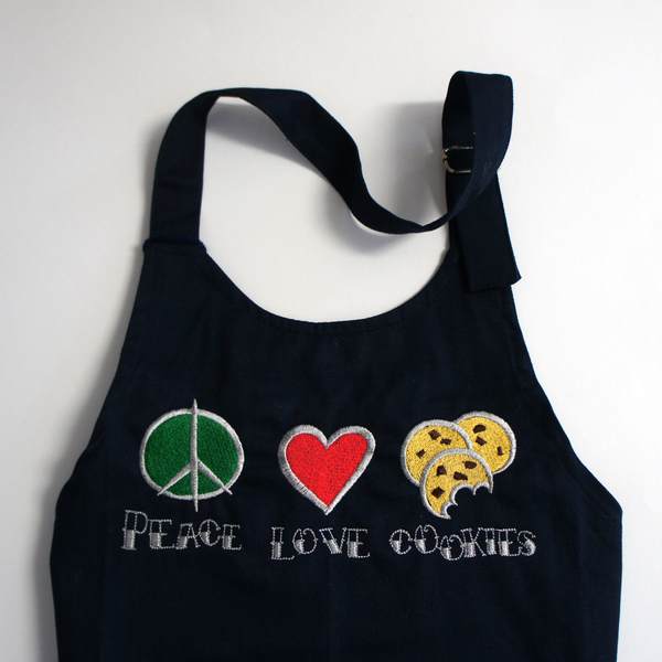 bestickte Kinderschürze - Peace - Love - Cookies
