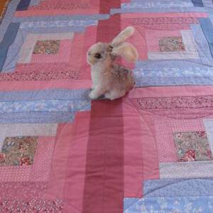 Log Cabin Baby Quilt in rose and blue