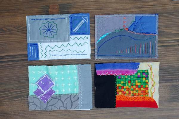 Textil-Postkarten mit Slow Stitching