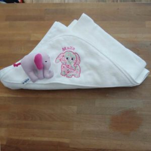personalisiertes Kapuzentuch mit Elefant bestickt personalisiertes Kapuzentuch mit Elefant bestickt