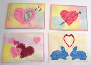 textile Grüßkarten mit Herzen