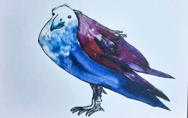 bemahlte Grußkarte mit Vogel Vogel