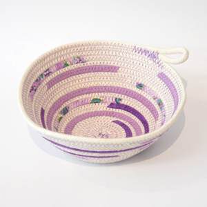 small rope bowl - Schale aus Seil in weiß und lila