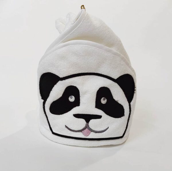 weißes Kapuzentuch mit Panda appliziert